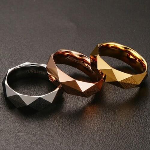 Free Engraving 6mm Tungsten Carbide Gerometric Faceted Engagement Rings - Silver, Gold, Rose Gold