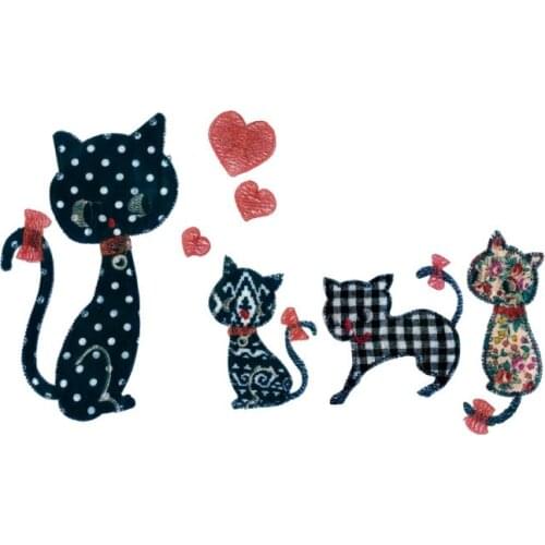 Cartoon Cat Family Patches Heat Transfer Iron On Patch A-level Washable Clothes T-shirt Stickers Easy Print By Household Irons