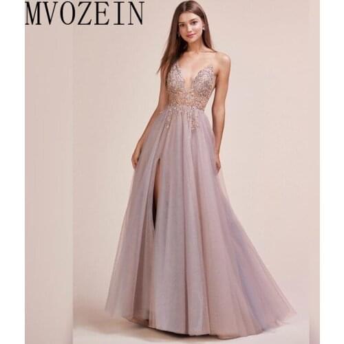Charming Evening Dresses Long A-Line V-Neck Spaghetti Strap Hand-Beading Evening Dress Formal Party Gowns robe de soiree