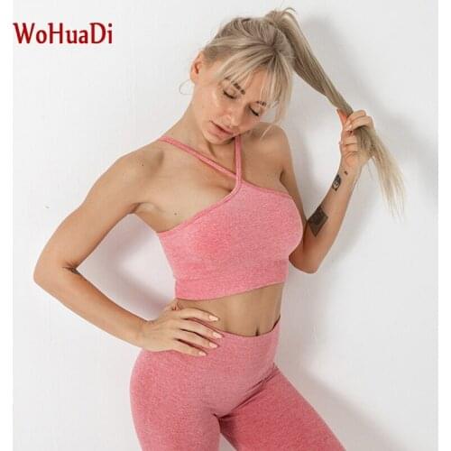 WOHUADI Seamless Sports Top Women Fitness Sportswear Push Up Gym Running Underwear Cross Strap Bra Sling Yoga Workout Clothes