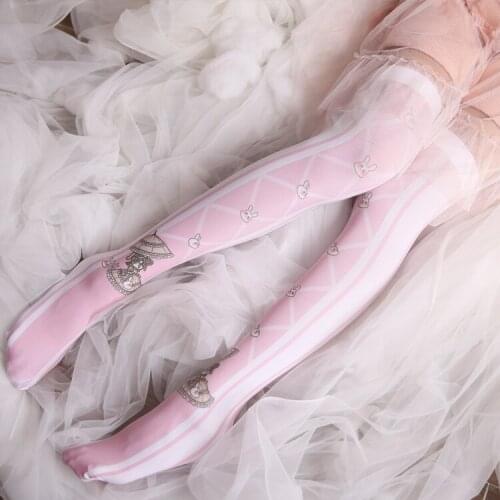 Japanese girl socks Rabbit thigh stockings cartoon cute pink silk stockings tall stockings double-sided printing XWZ-CT07