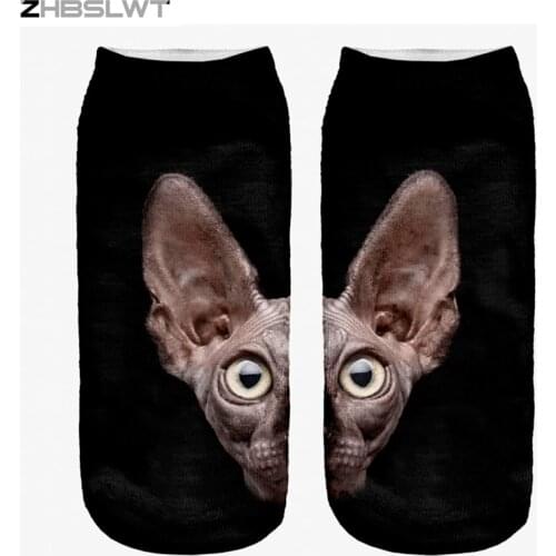ZHBSLWT 3D Print Animal Sphynx Cat Women Socks calcetines Casual Cute Character Low Cut Ankle Socks Multiple Colors Harajuku
