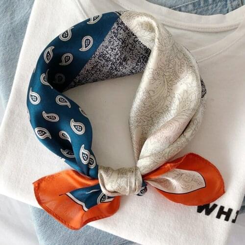 Ladies Fashion High Quality Soft Paisley Printed Patchwork Colour 100% Natural Real Handkerchief Silk 53X53Cm Small Square Scarf