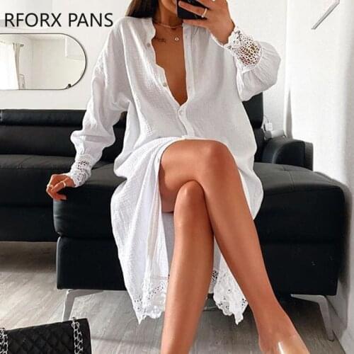 Women Long Sleeve Lace Patch Button Design Casual Dress Maxi Dress for Women Dress 2021