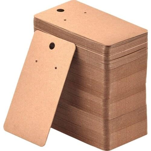 100Pcs 5 x 9Cm Kraft Paper Blank Jewelry Display Card Cardboard Earring Package Hang Tag Card Brown