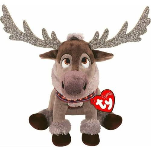15CM Ty Beanie Sven Glitter Cream Antlers Brown Body Reindeer Christmas Kawaii Cute Plush Stuffed Animal Unisex Kids Toys Gifts