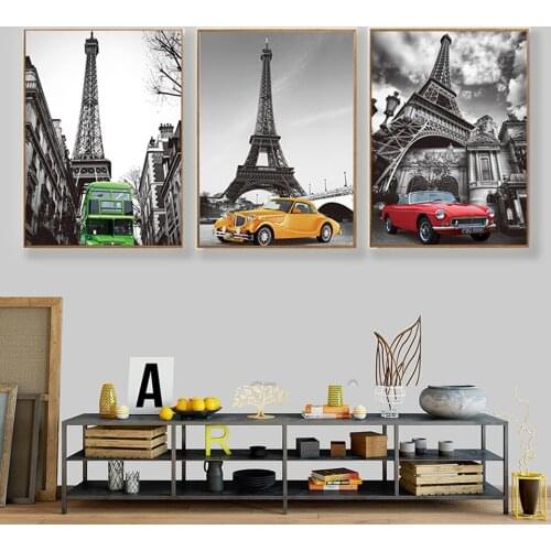 3 Pieces 5 d diamond painting Paris Tower Retro Bus Car Landscape full round diamond embroidery Multi Panel home decor,MM118