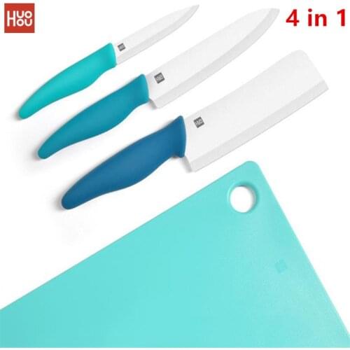 4 In1 huohou Ceramic Knife Cutting Board Set meat fruit knife,kitchen knife,Cutting Board Anti bacterial Silicone Handle