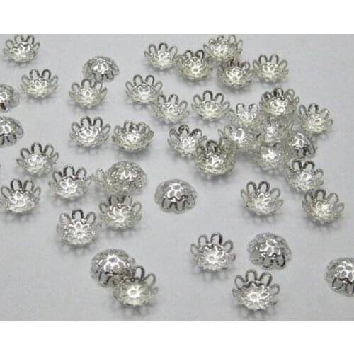 500 Silver Filigree Flower Bead Caps Fit 10-12mm Bead Jewelry Findings