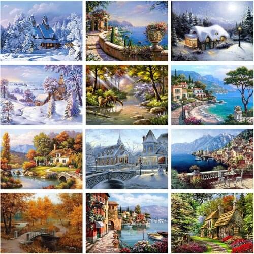 5D Diamond Full Round Drill Diamond Painting Landscape Embroidery Mosaic Cross Stitch Winter Home Decor Gift