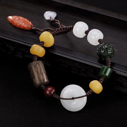 Authenic Pure Handmade Vintage Bracelet For Women Men Elegant Natural Amber Jade Original Fine Jewelry 2019