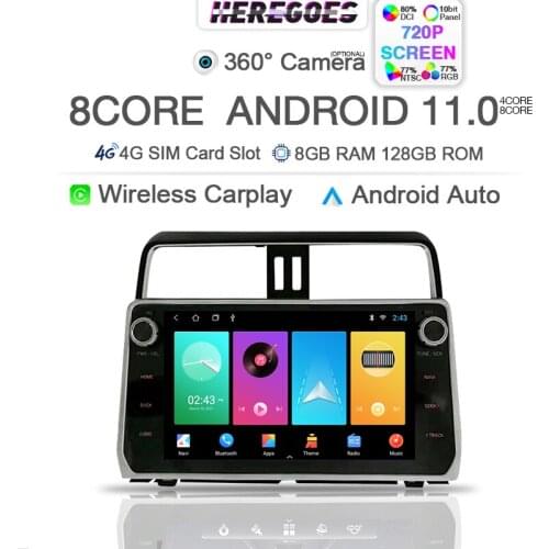 6+128G Carplay Android 10.0 Car Multimedia Player For Toyota Land cruiser Prado 150 2018 2019 2020 4G LTE Navigation GPS Radio
