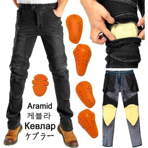 Plus velvet Motorcycle Pants Men warm in winter Aramid Moto Jeans Windproof Protective Gear Riding Trousers Fireproof Wearable
