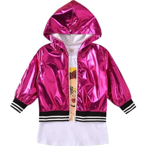 Kid Girl Clothes Spring Autumn Clothing Solid Color Zipper Coat Transparent jacket+Straight Cartoon Dress 2pcs Outfits