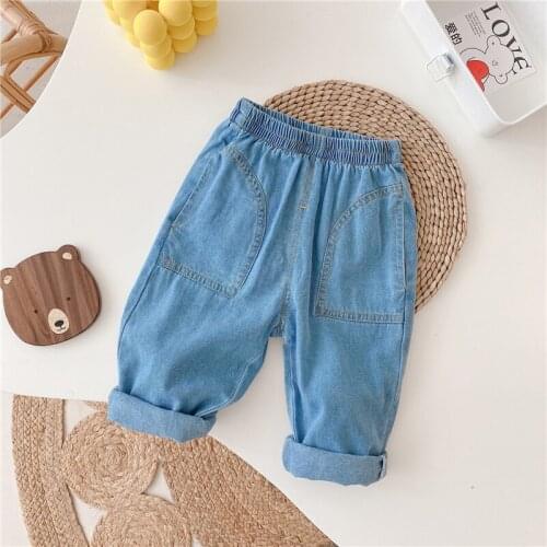 Korean style Boys Girls Fashion Loose Thin Jeans 1-5 Yeras Toddler Kids Soft Comfortable Denim Pants