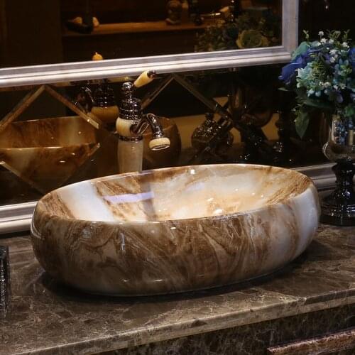 Europe Style Chinese art porcelain basins sinks oval shape Imitation marble bathroom sinks vanity bowl sink
