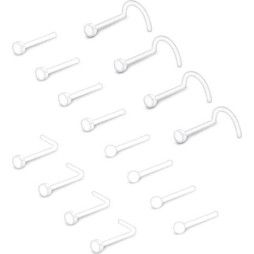 20G Nose Ring Retainer Clear and Skin Color Nose Ring Studs Bioflex Flexible Bendable Nostril L Shape Nose Screw Retainer