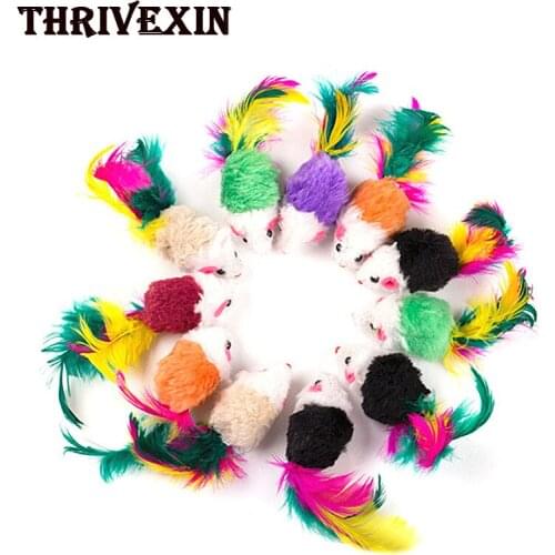Cat Toys Feather Tail Mouse with Gravel Funny Kitten Chewing Training Playing Games Interactive Toys Pet Products Random Color