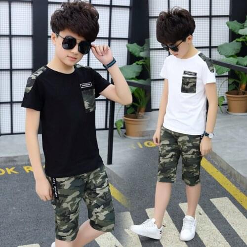 Boys Clothes Summer Clothing Set 2019 New Fashion Patchwork Camouflage O-neck Short Sleeve Two Pieces Suit Clothes For Boys