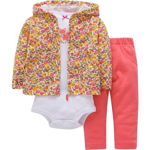 2020 Spring Autumn kids Baby boy girl Clothing Suit Long Sleeve Printing hooded coat+bodysuit+pant bebes 3 pieces newborn set