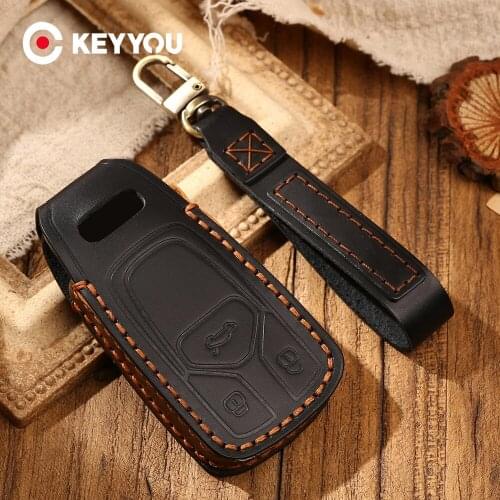 KEYYOU For Audi A6 C8 A7 A8 Q8 2017 2018 2019 2020 Q7 SQ7 A4L A5 S5 Q5 Q7 A4 B9 TT TTS 2016 2017 2018 2019 Leather Car Key Case