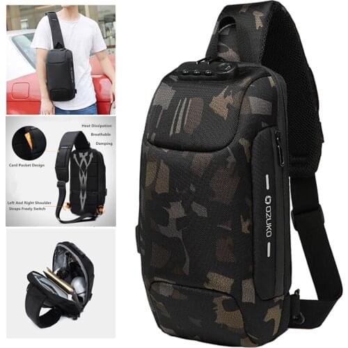 Mans Gift Daily Bag Sling Bag Shoulder Waterproof with USB Charging Port for Men camouflage