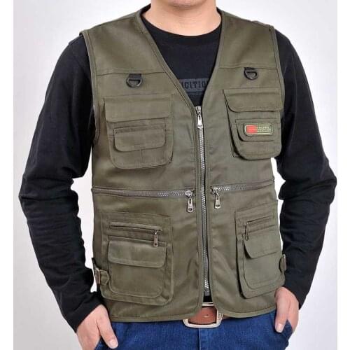 Fashion Vest Mens Jacket Sleeveless with Multi Big Pocket for Spring Autumn V-Neck Casual Outdoor Waistcoat Male Clothing