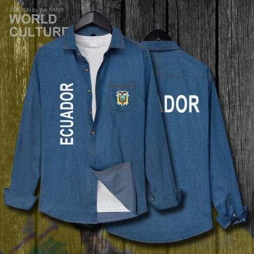 Republic of Ecuador Ecuadorian ECU Men Clothes Spring Autumn Cotton Turn-down Collar Jeans Shirt Long Sleeve Cowboy Jacket 20