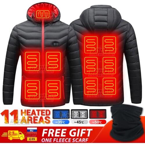 11 Area Men Winter Electric Heated Jackets Hunting Clothing Ski Jacket Parkas Outerwear USB Heated Vest Warm Motorcycle Jacket