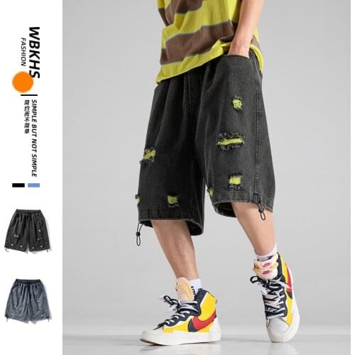 2021 Summer Men Jean Shorts Loose Straight Leg Knee Length Pants