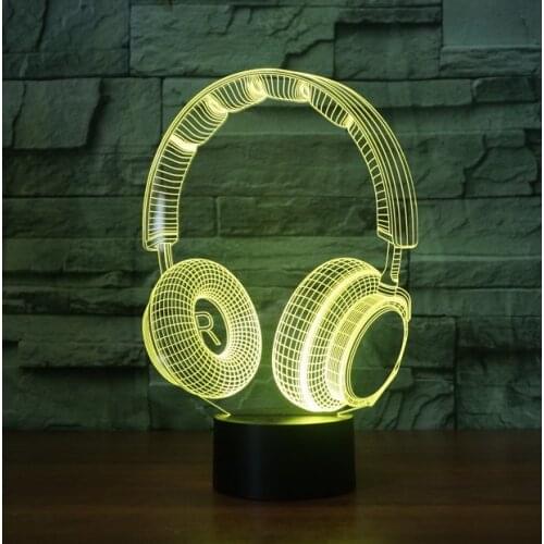 Music Dynamic Headset LED Night Light Action Figure 7 Colors Touch Table Decoration Light Optical Illusion Model