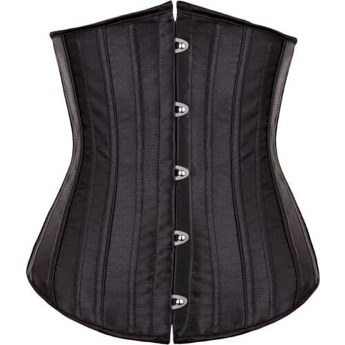 New Sexy Gothic Satin Lingerie Corset Top + G-string Steel Boned Bustier Lace Up Mini Corset Outfit Costume Women Black Korsett