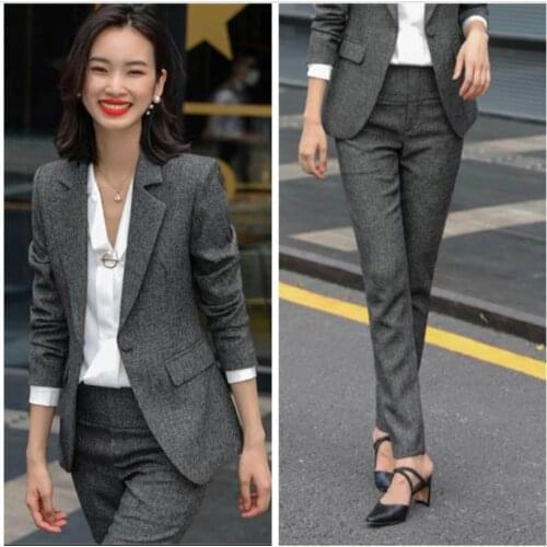 2021 Autumn Fashion Womens Suits Blazer With Pants Professional Notched Office Lady Women Business Suits Office Sets Ladies