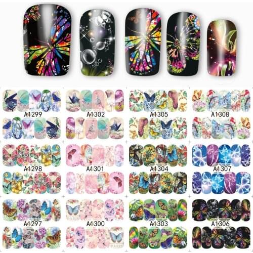 1 Sheet Nail Art Water Transfer Nails Sticker Butterfly Series Water Decals Stickers Decoration Manicure Tools Wraps A1297-1308