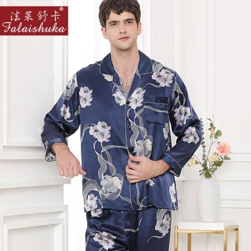 19 momme Chinese style Fashion 100% real silk pajamas sets men Sleepwear Long sleeve male male pyjamas elegant pajamas men
