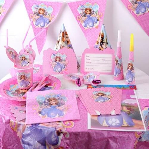 Princess Sofia Theme Party Tableware Girl Kids Birthday Disposable Decoration Plates Cups Napkins Baby Shower Decors Supplies