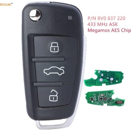 RIOOAK New 3 Button Remote Car Key ASK 433MHz Fob for Au di A3 S3 2012-2015 with Megamos AES Chip P/N: 8V0 837 220