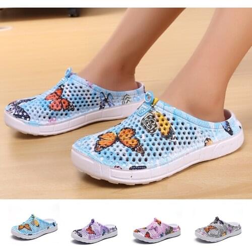 Ladies Fashion Beach Sandals Hollow Shoes Travel Outdoor Leisure Slippers Garden Shoes Flower Butterfly Pattern