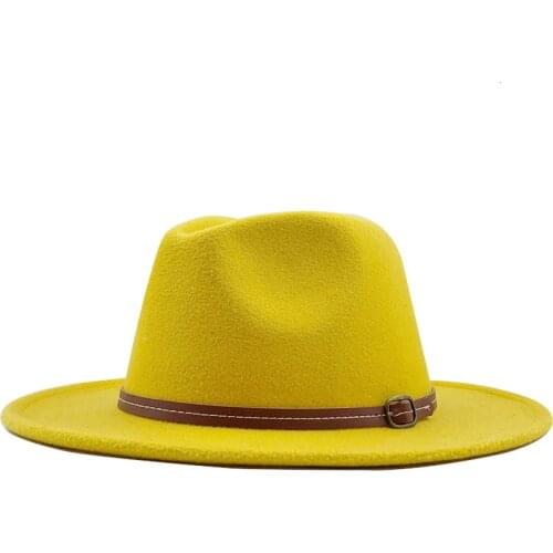 New Women Men Winter Wool Fedora Hat With Leather Ribbon Gentleman Elegant Lady Autumn Wide Brim Jazz Church Panama Sombrero Cap