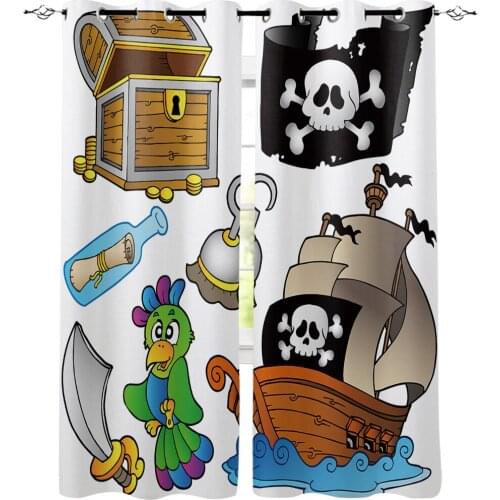 A Pirate Boat Cartoon Curtains For Kitchen Bedroom Window Treatment Curtains for Living Room Home Decoration