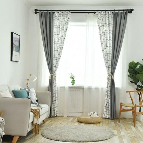 Modern Simple Gray Stitching Style Curtains for Bedroom Living Room Plaid Design Drapes Balcony Decorations
