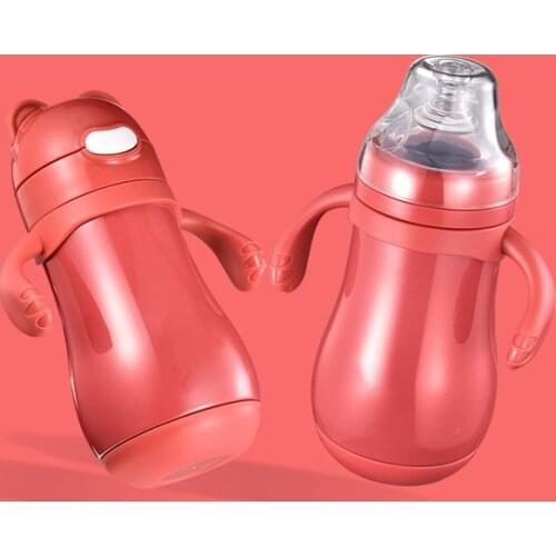 280ml Baby with 2 Cup lid Feeding Cup Stainless Steel Milk Thermos for Children Insulated hot water Bottle leak-poof thermal Cup