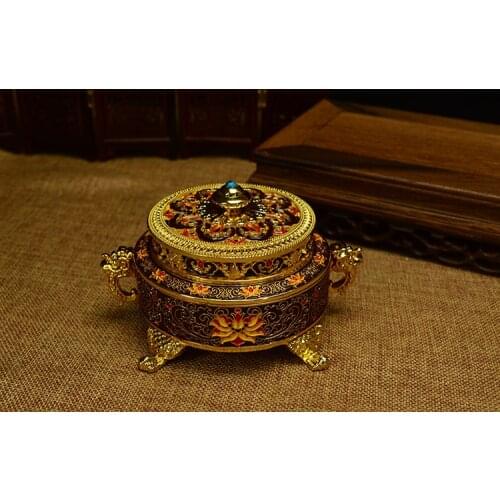 Tibetan Buddhism supplies eight Kyrgyzstan filigree Enamel Cloisonne incense disc Xiangxun enamel disc incense censer