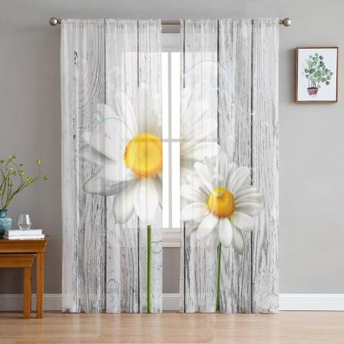 Daisy Waterdrop Wood Grain Sheer Curtains for Living Room Bedroom Kitchen Tulle for Windows Voile Drapes Home Decoration