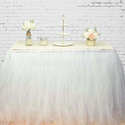 White 100cm Tulle Table Skirt Wonderland Table Tutu Skirting Wedding Birthday Baby Shower Home Banquet Party Decoration