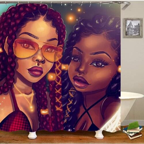 Black Art Afro Black Mom and Daughter African American Women Shower Curtain,Waterproof Polyester Fabric