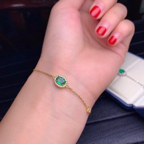 Shilovem 925 sterling silver real green Emerald Bracelets fine Jewelry women trendy wedding plant wholesale 5*7mm dl0507293agml