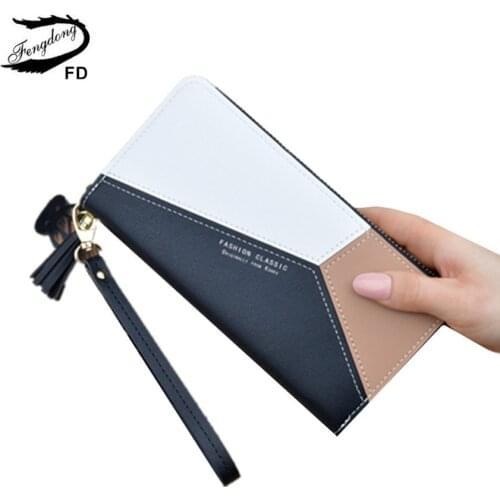 Fengdong cute leather wallet female long phone wallet organizer PU leather purse id credit card holder New Year gifts for girls