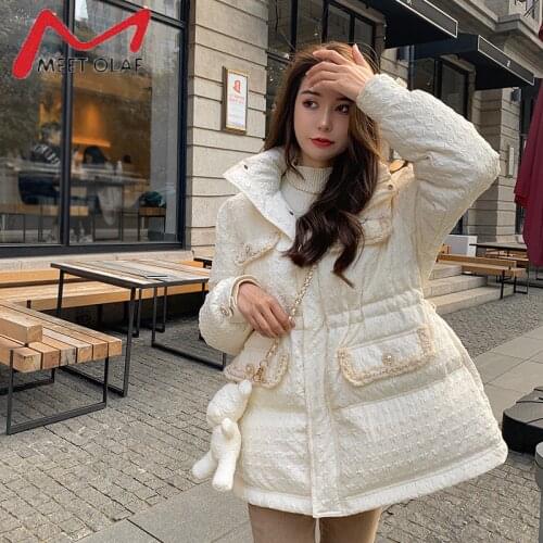 2021 Korean Style Down Jacket Women Short Stand Collar Fashion Bear Doll White Duck Down Winter Coat Female Windproof Overcoat