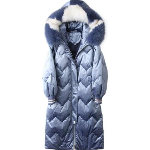Womens Down Jacket Winter Long Coat Female Fox Fur Collar Velvet Puffer Down Jacket Woman Hooded Korean TLR1402 KJ2480